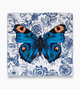 Blå scarf med fjäril och blommor