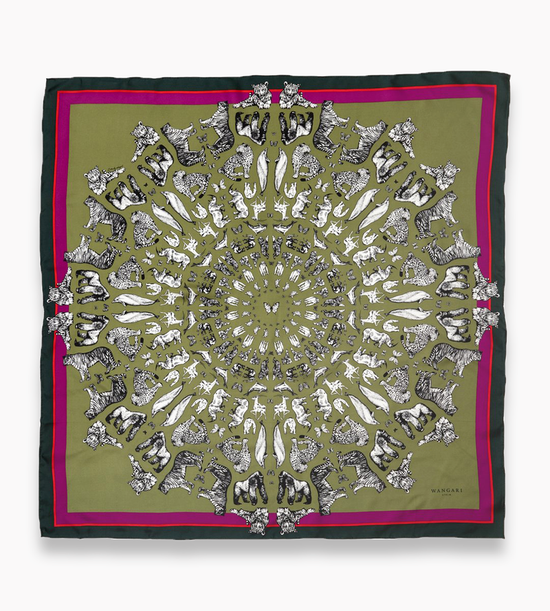 Grön och lila scarf med djurmotiv